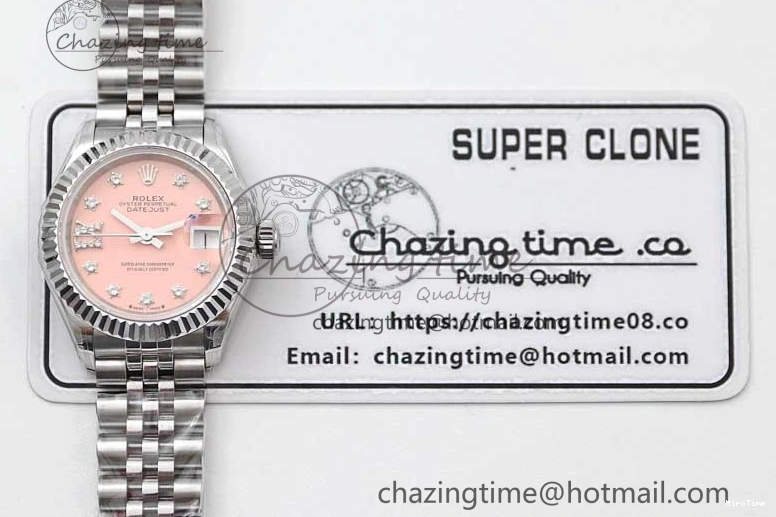 MiroTime 0404 HighPerformance Lady DateJust 28 SS TWF 1:1 Best Edition 904L Steel Pink Dial Diam Markers on President Bracelet NH 2179